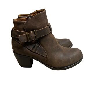 Born Shea Booties Women 6M Brown Nubuck Leather Western Buckle Grunge
